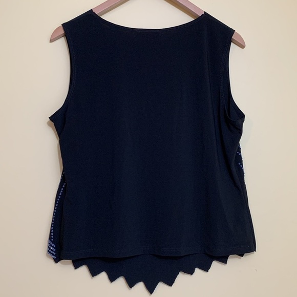 Collection Dress Barn | Beaded Sequin Black Sleeveless Pointed Scalloped Top XLP - Picture 11 of 17